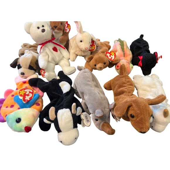 Lot of 12 Ty Beanie Babies Vintage Dachshund Unicorn Rhino Poodle Valentino - Picture 1 of 6